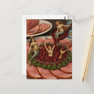 Retro-Meerjungfrauen schwimmen in Cranberries Postkarte