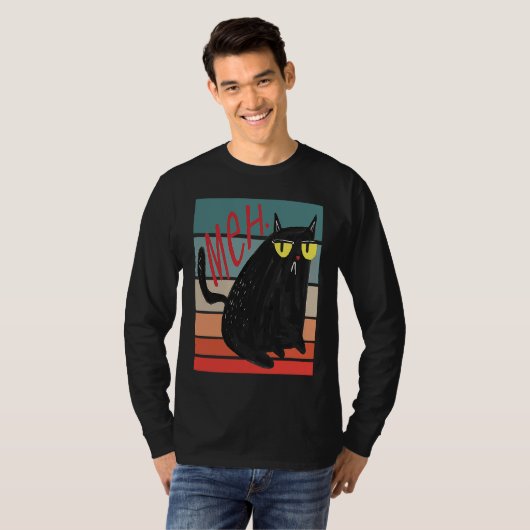 Retro Meh Grumpy Black Cat Sarcastic Kitten  Cat M T-Shirt (Vorne ganz)