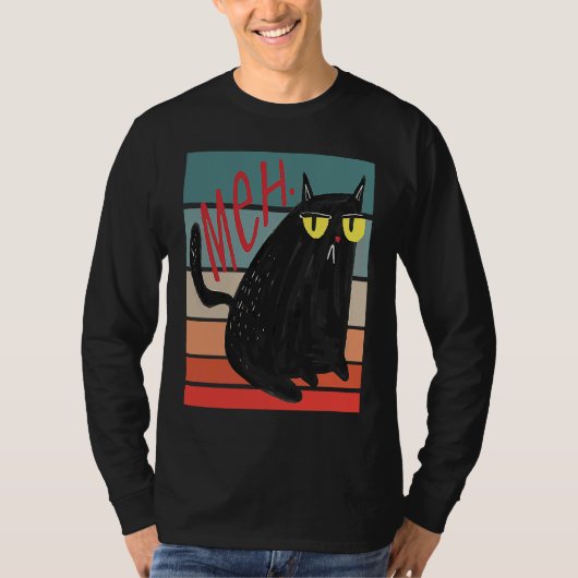 Retro Meh Grumpy Black Cat Sarcastic Kitten  Cat M T-Shirt (Vorderseite)