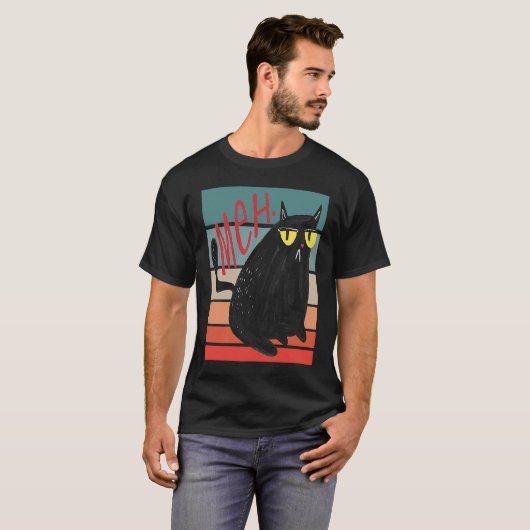 Retro Meh Grumpy Black Cat Sarcastic Kitten  Cat M T-Shirt (Vorne ganz)