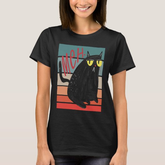 Retro Meh Grumpy Black Cat Sarcastic Kitten  Cat M T-Shirt (Vorderseite)
