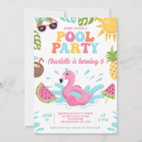 Retro mehrfarbiges Summer Pool Party Geburtstag