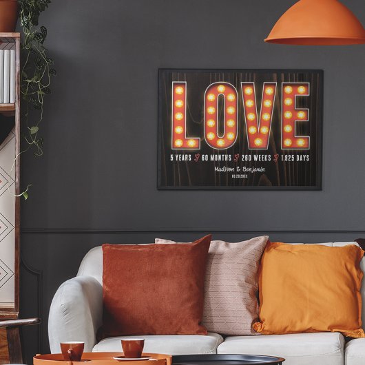 Retro Meilenstein 5 Jahre Personalisierte Liebe Poster