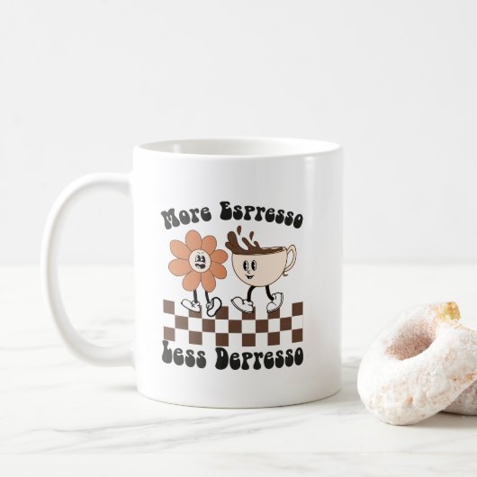 Retro meinte "Mehr Espresso weniger Depresso" Tass Kaffeetasse (Mit Donut)