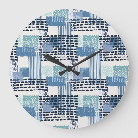 Retro Memphis Doodle Nahtloses Muster Große Wanduhr (Vorderseite)