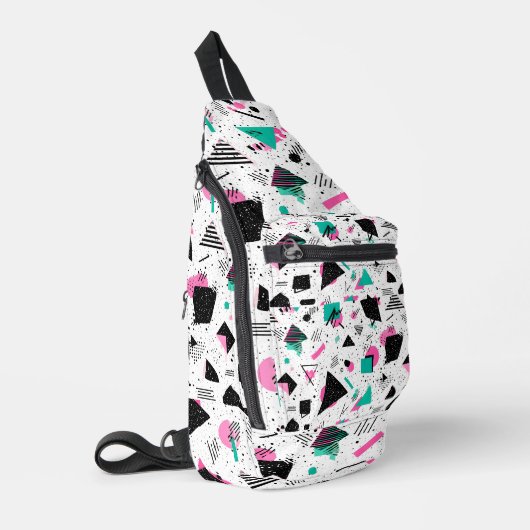 Retro Memphis Geometric Pattern Crossbody Bag (Linke Seite)
