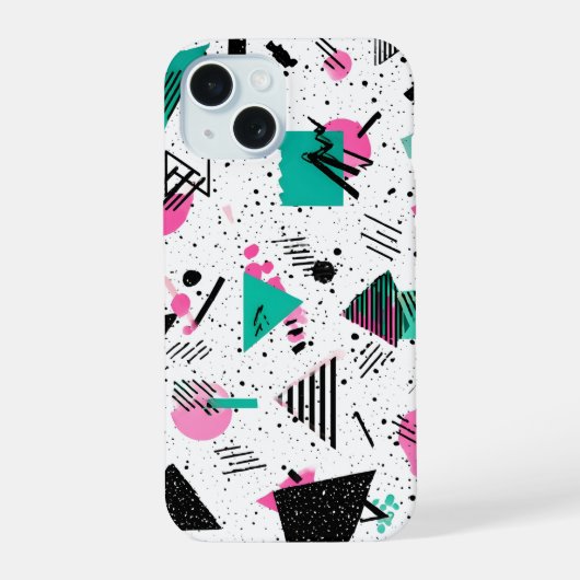 Retro Memphis Geometric Pattern iPhone 15 Hülle (Rückseite)