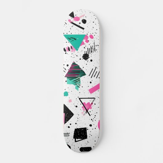 Retro Memphis Geometric Pattern Skateboard (Vorderseite)