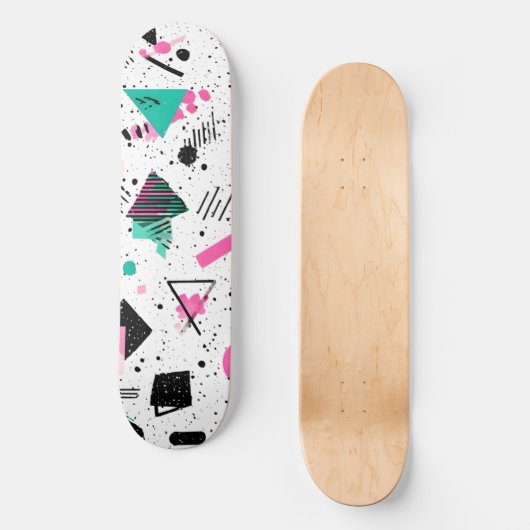 Retro Memphis Geometric Pattern Skateboard (Vorderseite)