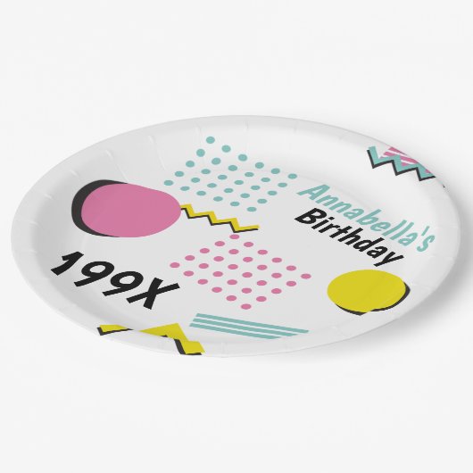 Retro Memphis Pattern 90er Theme Party Pappteller (Schrägansicht)