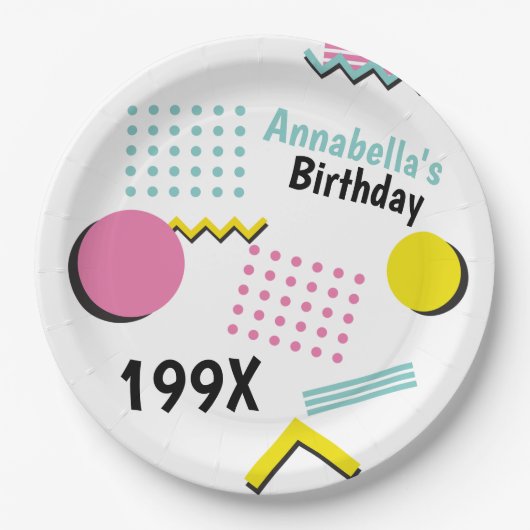 Retro Memphis Pattern 90er Theme Party Pappteller (Vorderseite)