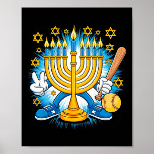 Retro Menora Spielt Softll Frohes Chanukka Pjs Bo Poster