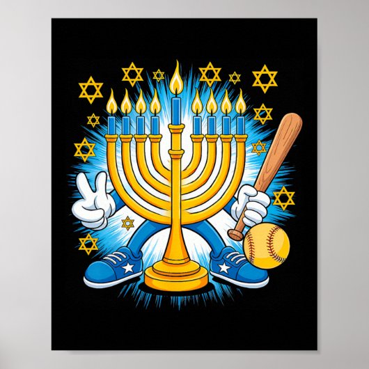 Retro Menorah Playing Softll Happy Hanukkah Pjs Bo Poster (Vorne)