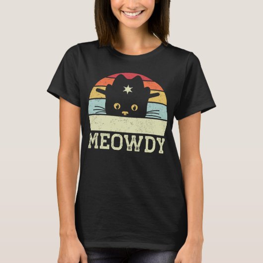 Retro Meowdy Cat Meme Funny Cowboy Cat Hat Geschen T-Shirt (Vorderseite)