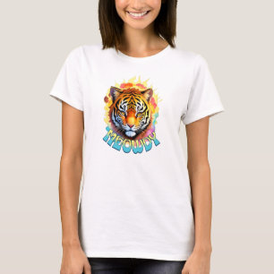 Retro Meowdy Tiger mit Blume T-Shirt