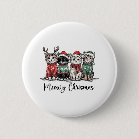 Retro Meowy Christmas Cute Cats With Santa Claus H Button (Vorderseite)