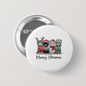 Retro Meowy Christmas Cute Cats With Santa Claus H Button (Vorne & Hinten)
