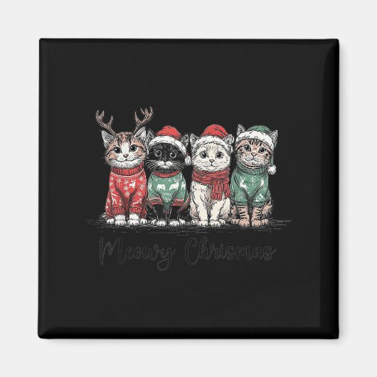 Retro Meowy Christmas Cute Cats With Santa Claus H Magnet (Vorne)