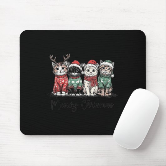 Retro Meowy Christmas Cute Cats With Santa Claus H Mousepad (Mit Mouse)