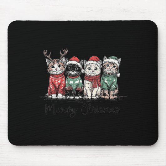 Retro Meowy Christmas Cute Cats With Santa Claus H Mousepad (Vorne)