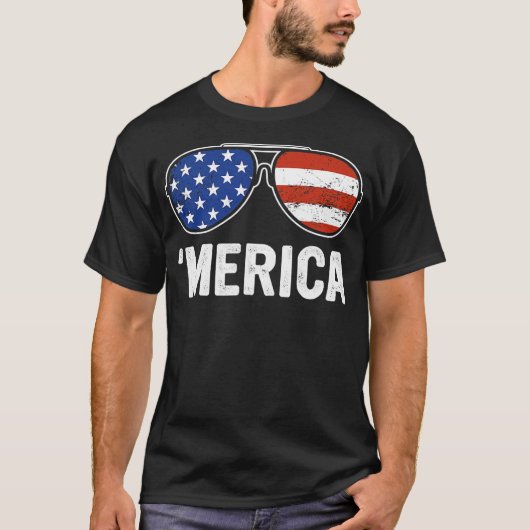 Retro Merica Sonnenbrille USA Flag 4. Juli Jungs T-Shirt (Vorderseite)