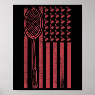 Retro Merica USA-Flagge Badminton-Spieler Sport Fe Poster
