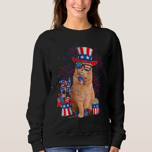 Retro Mericat Cat Sunglasses American Flag  4th Of Sweatshirt (Vorderseite)