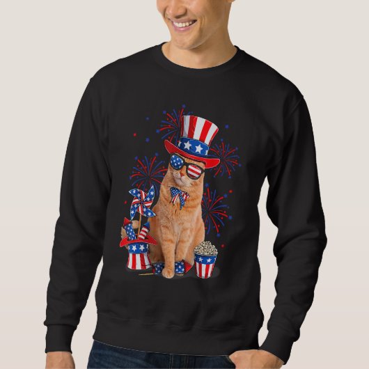 Retro Mericat Cat Sunglasses American Flag  4th Of Sweatshirt (Vorderseite)