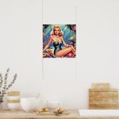 Retro Mermaid Button Up Poster (Küche)