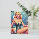 Retro Mermaid Button Up Postkarte (Stehend Vorderseite)