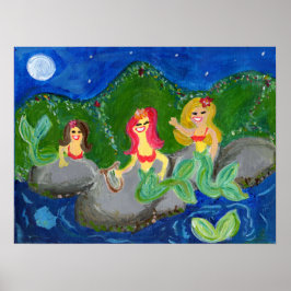 Retro Mermaid Grotto Folk Poster