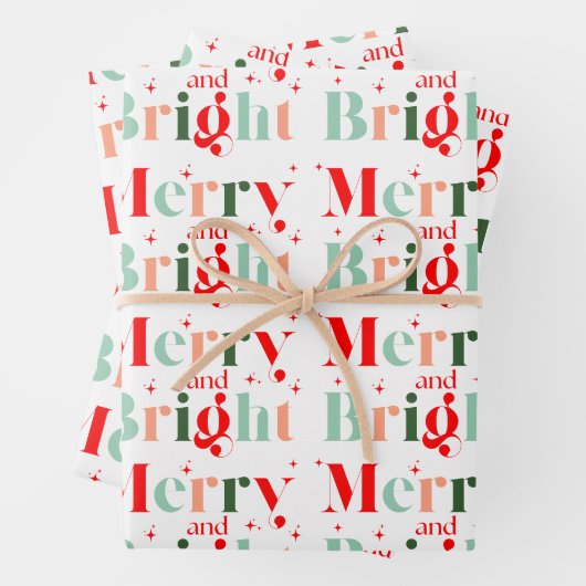 Retro Merry and Bright Christmas Geschenkpapier Set (Beispiel)
