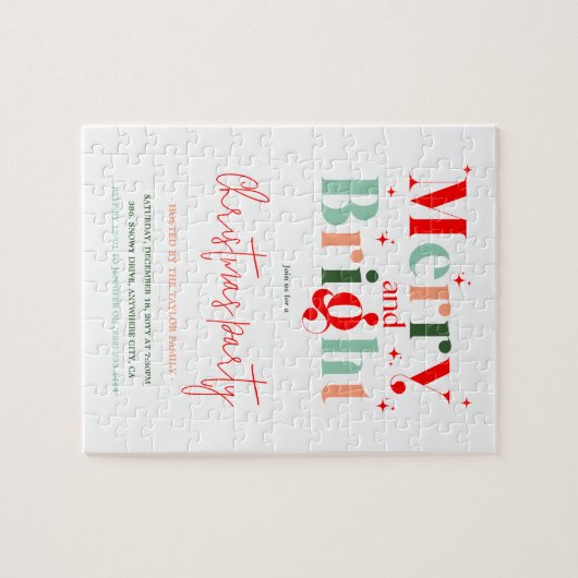 Retro Merry and Bright Christmas Party Invitation Puzzle (Horizontal)