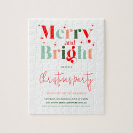 Retro Merry and Bright Christmas Party Invitation Puzzle