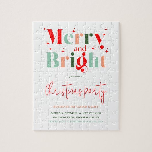 Retro Merry and Bright Christmas Party Invitation Puzzle (Vertikal)