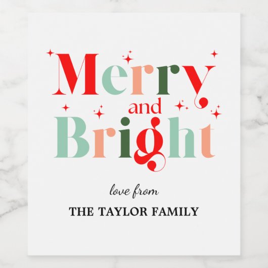 Retro Merry and Bright Christmas Weinetikett (Einzelnes Label)