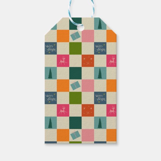 Retro Merry and Bright Christmas Wrapping Paper Geschenkanhänger (Vorderseite)