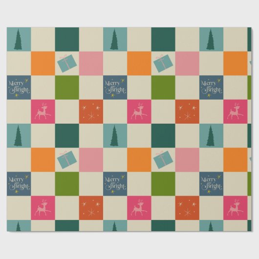 Retro Merry and Bright Christmas Wrapping Paper Geschenkpapier (Flach)