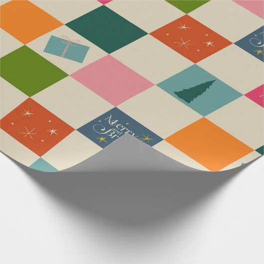 Retro Merry and Bright Christmas Wrapping Paper Geschenkpapier (Ecke)