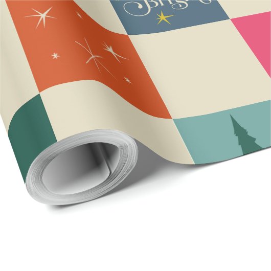 Retro Merry and Bright Christmas Wrapping Paper Geschenkpapier (Rolleneckpunkt)