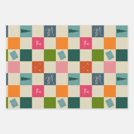 Retro Merry and Bright Christmas Wrapping Paper Geschenkpapier Set