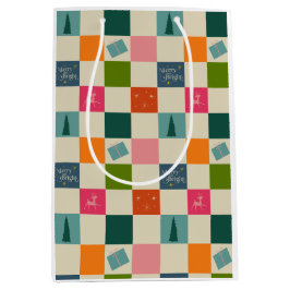 Retro Merry and Bright Christmas Wrapping Paper Mittlere Geschenktüte
