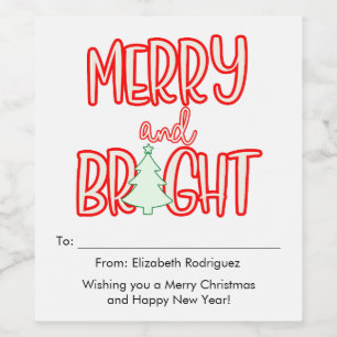 Retro Merry and Bright Einzigartige Flasche Gesche Weinetikett