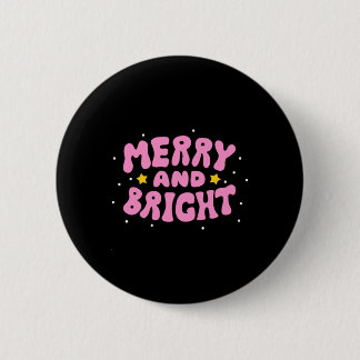 Retro Merry And Bright Holiday Design  Button