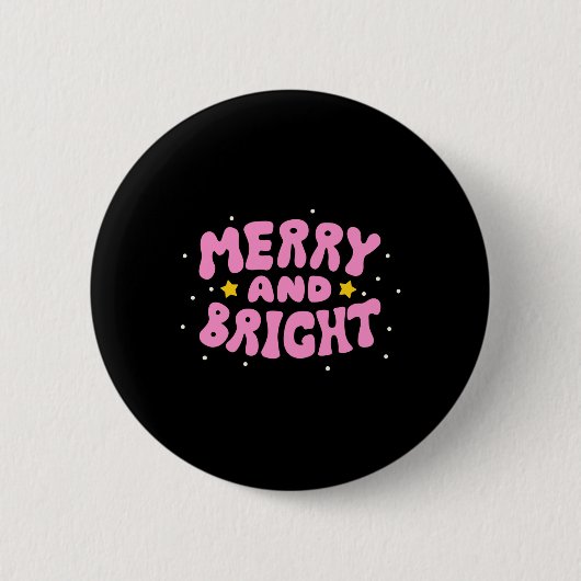 Retro Merry And Bright Holiday Design  Button (Vorderseite)