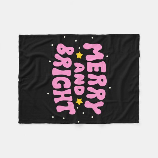 Retro Merry And Bright Holiday Design Fleecedecke (Vorderseite (Horizontal))