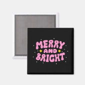 Retro Merry And Bright Holiday Design  Magnet (Vorderseite/Rückseite)