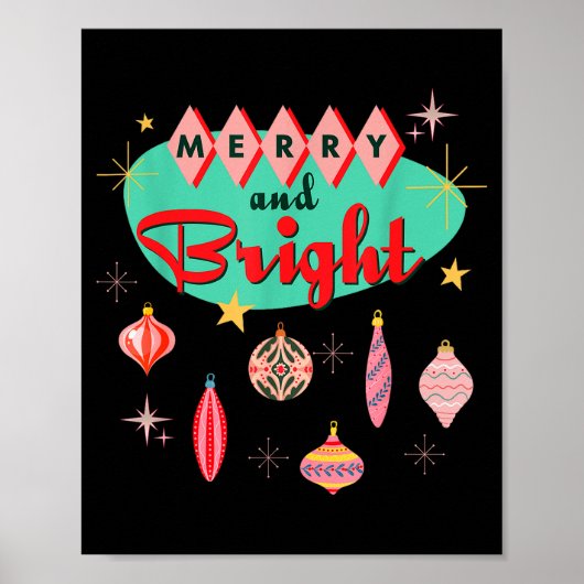 Retro Merry And Bright Mid-century Modern Christma Poster (Vorne)