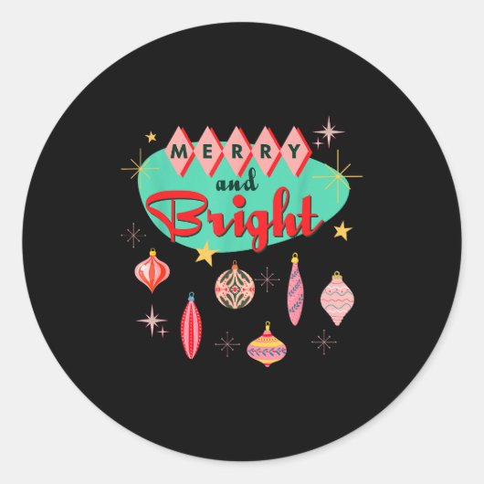 Retro Merry And Bright Mid-century Modern Christma Runder Aufkleber (Vorderseite)