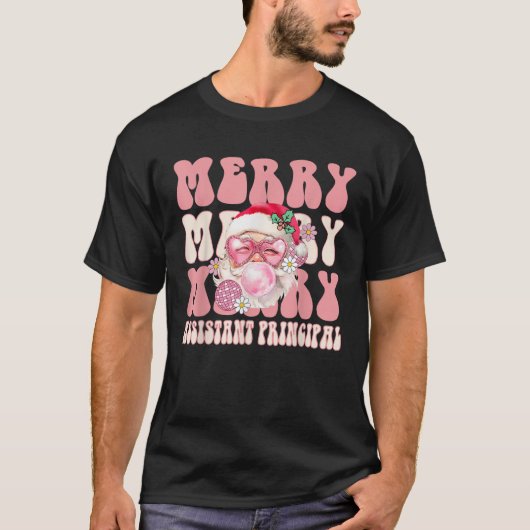 Retro Merry Assistant Weihnachten Pink San T-Shirt (Vorderseite)